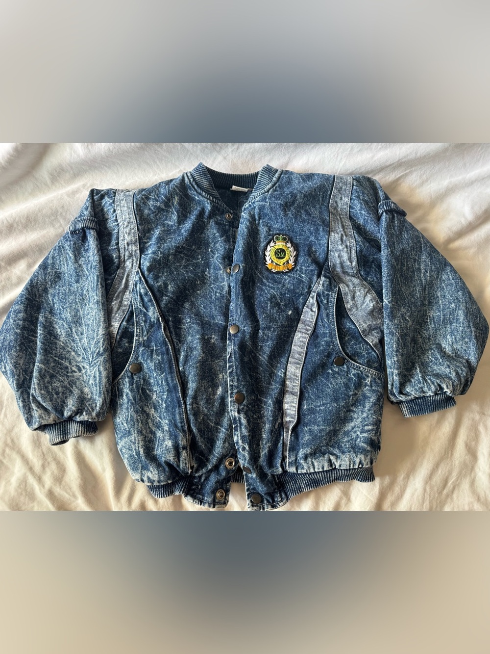 Vintage 80s 90s Kids Barbee Acid Wash Denim Sherpa Bomber Jacket Size 10 Youth